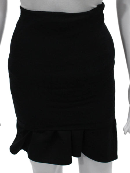 Wolford Womens Trumpet Skirt Black Virgin Wool Knee Length Pull On Size 10