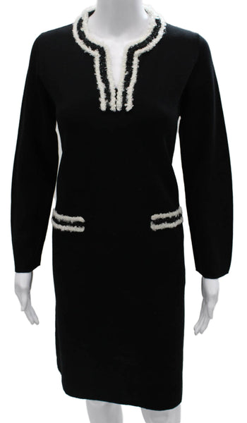 D. Exterior Womens Sweater Dress Black Wool V Neck Long Sleeve Mid Calf Size M