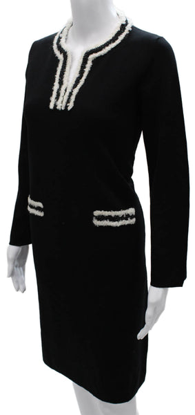 D. Exterior Womens Sweater Dress Black Wool V Neck Long Sleeve Mid Calf Size M