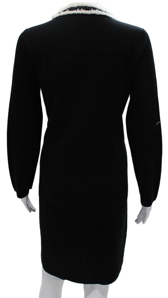 D. Exterior Womens Sweater Dress Black Wool V Neck Long Sleeve Mid Calf Size M