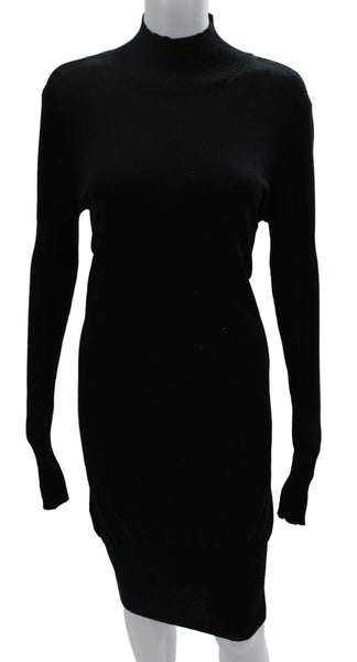 Wolford Women Black Wool Turtleneck Sweater Dress Long Sleeve Mid Calf Size M