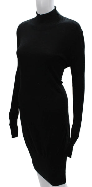 Wolford Women Black Wool Turtleneck Sweater Dress Long Sleeve Mid Calf Size M