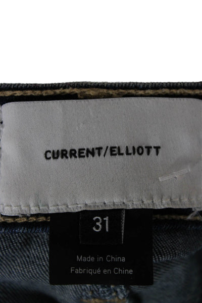 Current/Elliott Women Tapered Jeans Blue Mid Rise Button 28 Inseam Size 31