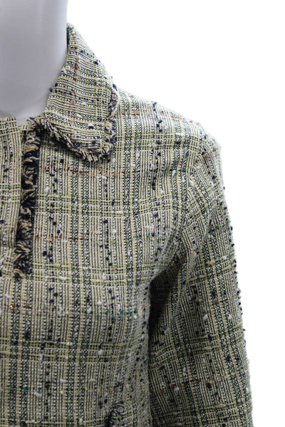 Brooks Brothers Womens Basic Jacket Green Silk Checked 3/4 Sleeve Size 0P