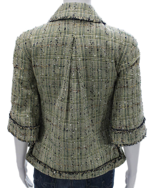 Brooks Brothers Womens Basic Jacket Green Silk Checked 3/4 Sleeve Size 0P