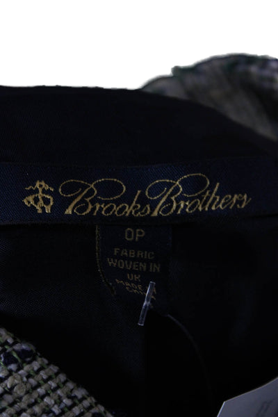Brooks Brothers Womens Basic Jacket Green Silk Checked 3/4 Sleeve Size 0P