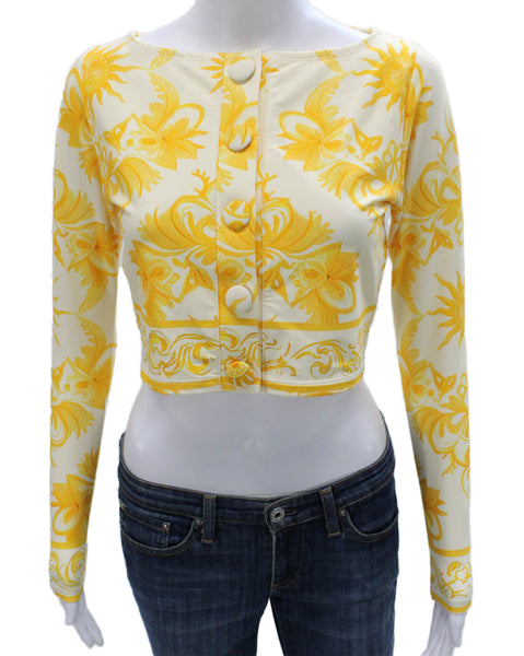 Antonio Melani Womens Cropped Button-Up White Floral Sweater Size S