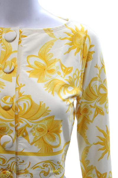 Antonio Melani Womens Cropped Button-Up White Floral Sweater Size S