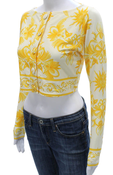 Antonio Melani Womens Cropped Button-Up White Floral Sweater Size S