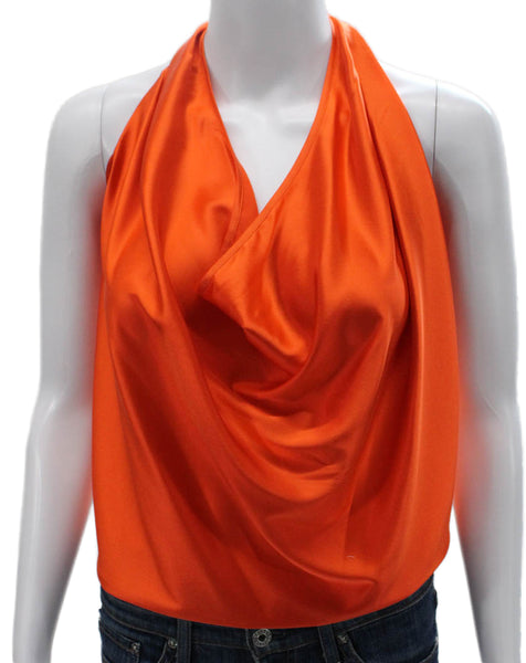 Ramy Brook Women Silk Halter Tie Sleeveless Basic Tank Orange Size 2XS