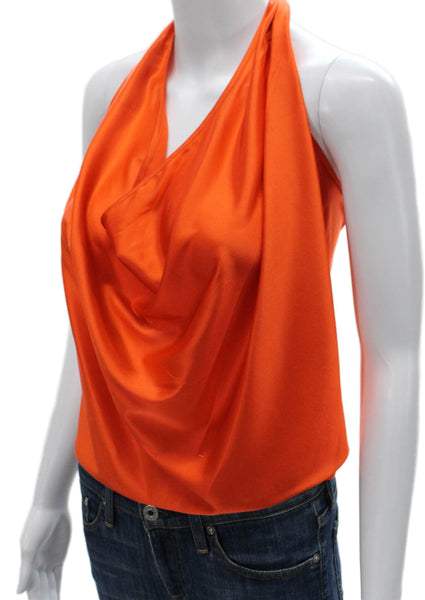 Ramy Brook Women Silk Halter Tie Sleeveless Basic Tank Orange Size 2XS