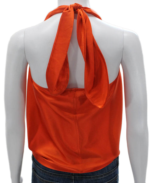 Ramy Brook Women Silk Halter Tie Sleeveless Basic Tank Orange Size 2XS