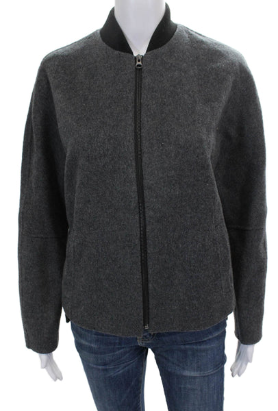 Vince Womens Bomber Jacket Gray Wool Zip Long Sleeve Size XS