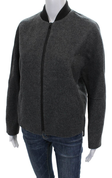 Vince Womens Bomber Jacket Gray Wool Zip Long Sleeve Size XS