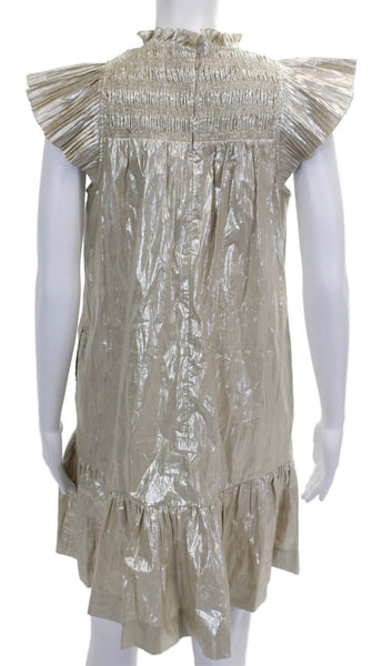 Sea New York Women Shift Dress Gold High Neck Short Sleeve Cotton Zip Size XS