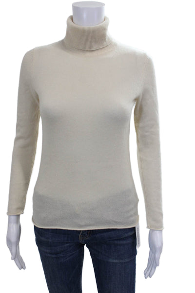 Neiman Marcus Women Cashmere Turtleneck Sweater Ivory Long Sleeve Size XS