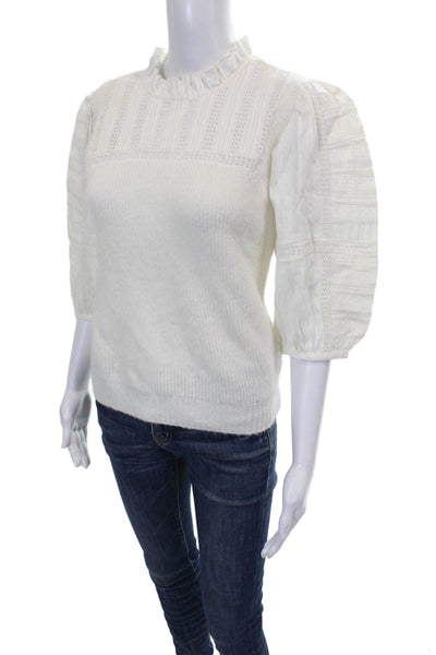 Sea New York Womens White High Neck Pullover Sweater 3/4 Sleeve Button Size XS