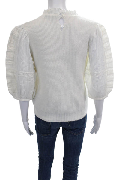 Sea New York Womens White High Neck Pullover Sweater 3/4 Sleeve Button Size XS