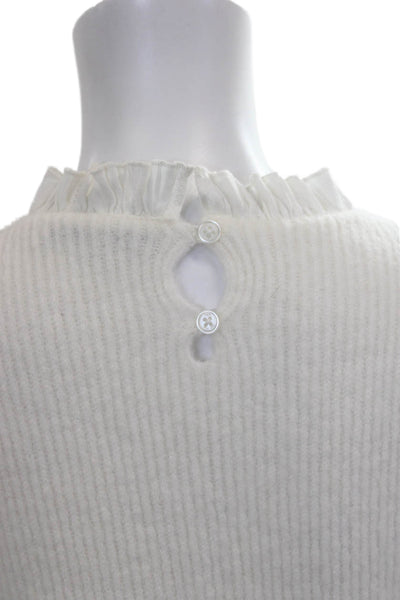Sea New York Womens White High Neck Pullover Sweater 3/4 Sleeve Button Size XS