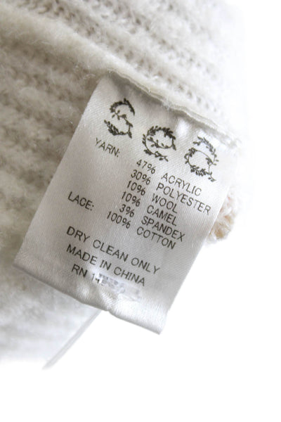 Sea New York Womens White High Neck Pullover Sweater 3/4 Sleeve Button Size XS