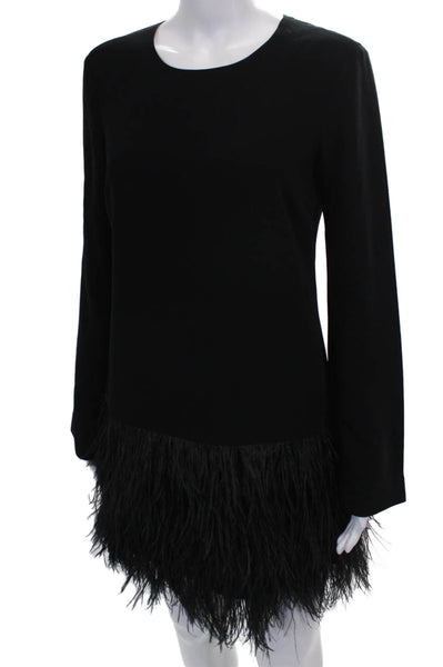 Elizabeth & James Womens Black Shift Midi Dress Long Sleeve Zip Size 2