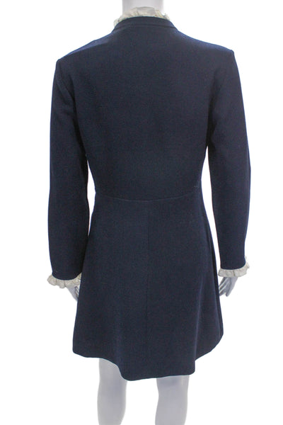 Sandro Womens Shift Dress Blue Midi High Neck Long Sleeve Polyester Zip Size 2