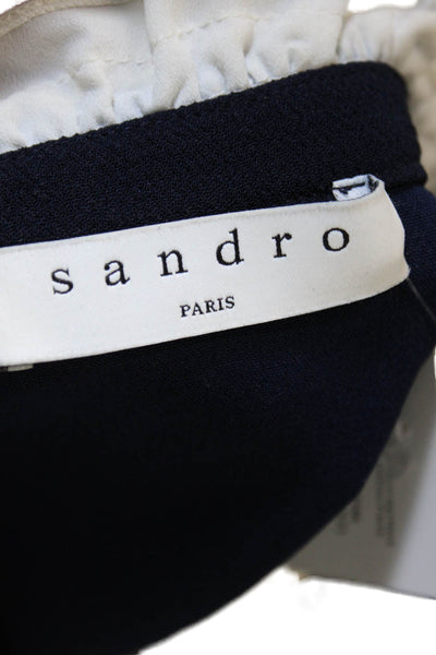 Sandro Womens Shift Dress Blue Midi High Neck Long Sleeve Polyester Zip Size 2