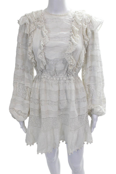 Ulla Johnson Womens White Cotton Shift Dress Long Sleeve Button Size 2