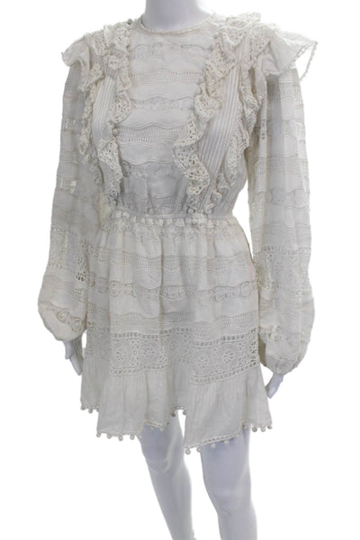 Ulla Johnson Womens White Cotton Shift Dress Long Sleeve Button Size 2