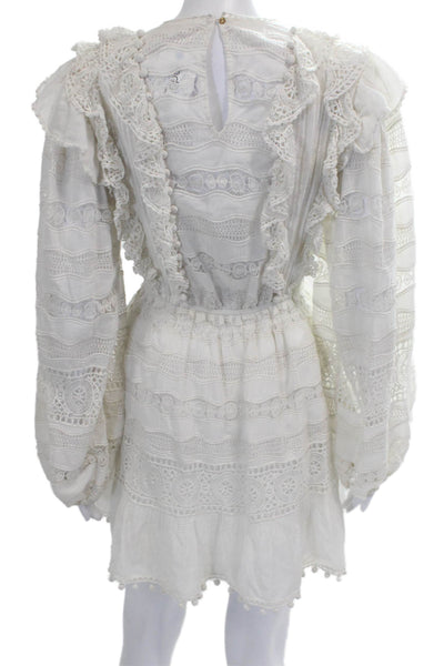Ulla Johnson Womens White Cotton Shift Dress Long Sleeve Button Size 2