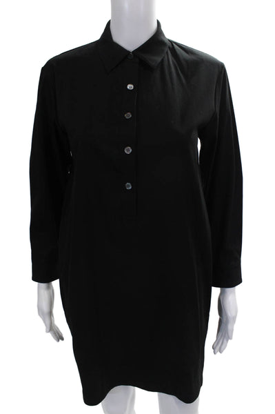 Theory Women Shirt Dress Black Collared Button Long Sleeve Midi Size PP