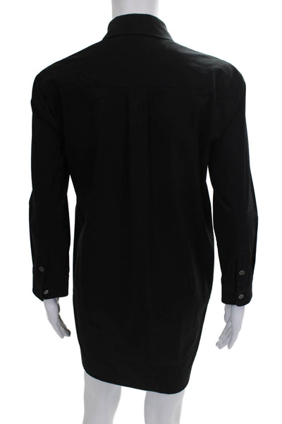 Theory Women Shirt Dress Black Collared Button Long Sleeve Midi Size PP