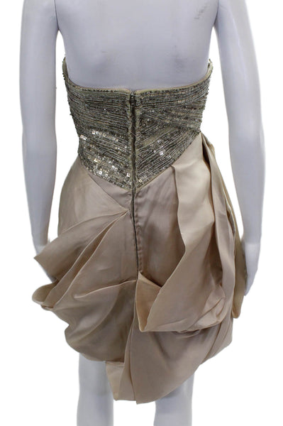 Christian Siriano Women Silver Silk Sweetheart Mini Dress Sleeveless Zip Size 4