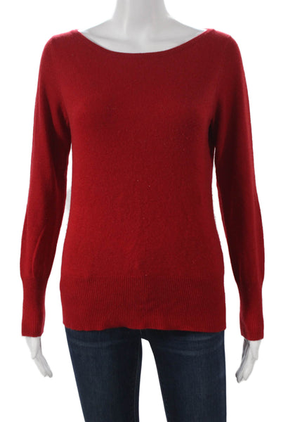 Neiman Marcus Women Red Cashmere Boat Neck Long Sleeve Pullover Sweater Size S