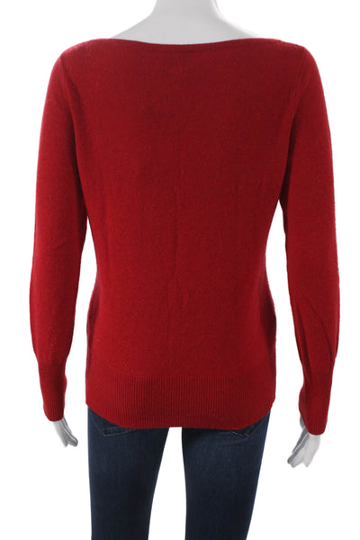 Neiman Marcus Women Red Cashmere Boat Neck Long Sleeve Pullover Sweater Size S