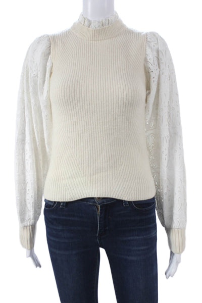 Sea New York Womens Ivory Wool Mock Neck Pullover Sweater Long Sleeve Size XS