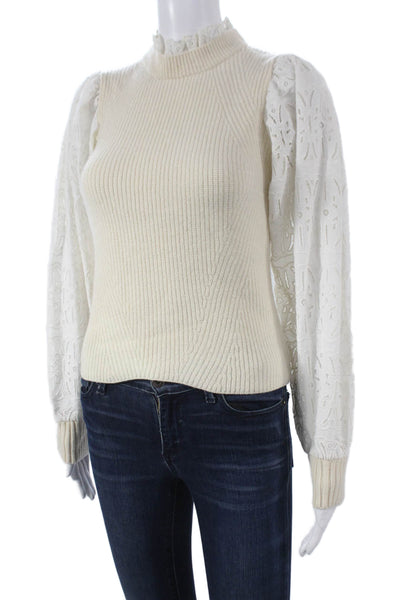 Sea New York Womens Ivory Wool Mock Neck Pullover Sweater Long Sleeve Size XS