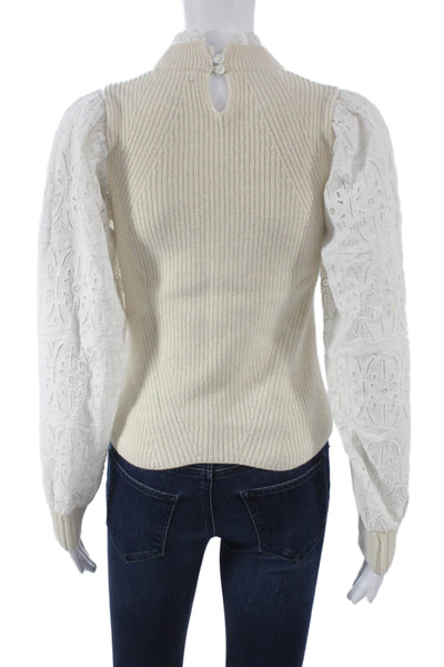 Sea New York Womens Ivory Wool Mock Neck Pullover Sweater Long Sleeve Size XS