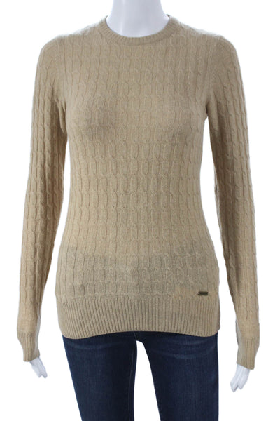 Barbour Women Lambswool Cable Pullover Sweater Beige Crew Neck Size 8