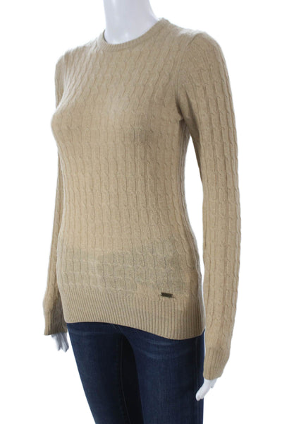 Barbour Women Lambswool Cable Pullover Sweater Beige Crew Neck Size 8