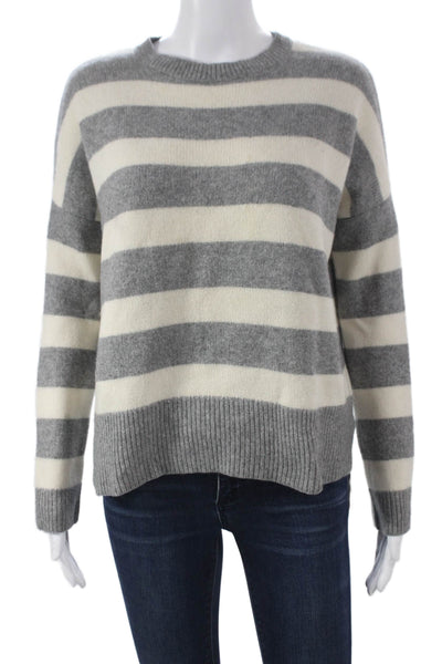 Theory Womens Pullover Gray Cashmere Striped Crewneck Long Sleeve Size 0P
