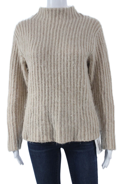 Vince Womens Beige Striped Alpaca Mock Neck Pullover Sweater Longsleeve Size XS