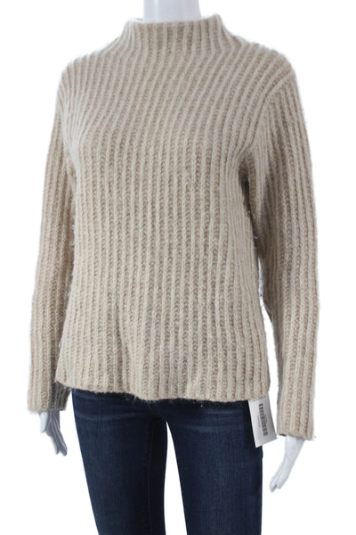 Vince Womens Beige Striped Alpaca Mock Neck Pullover Sweater Longsleeve Size XS