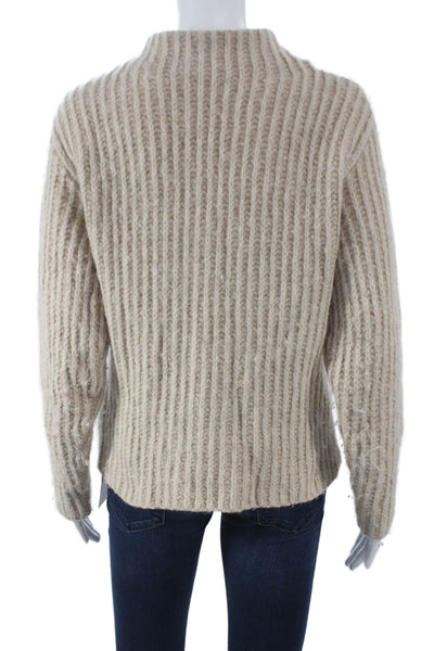 Vince Womens Beige Striped Alpaca Mock Neck Pullover Sweater Longsleeve Size XS