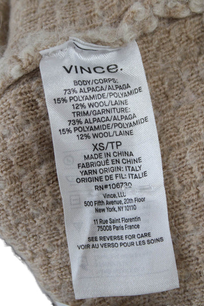 Vince Womens Beige Striped Alpaca Mock Neck Pullover Sweater Longsleeve Size XS