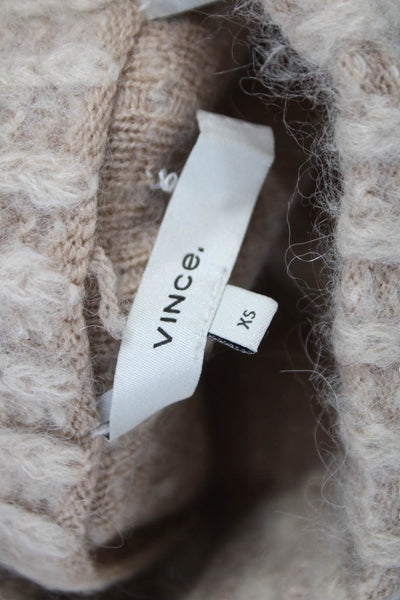 Vince Womens Beige Striped Alpaca Mock Neck Pullover Sweater Longsleeve Size XS
