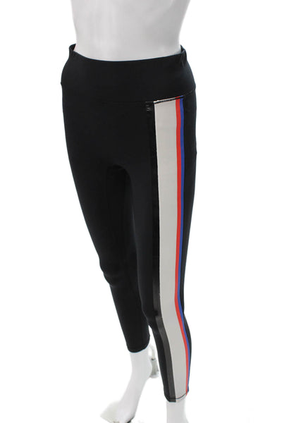 All Access Womens Ankle Striped Nylon Leggings Black Pull On Size S