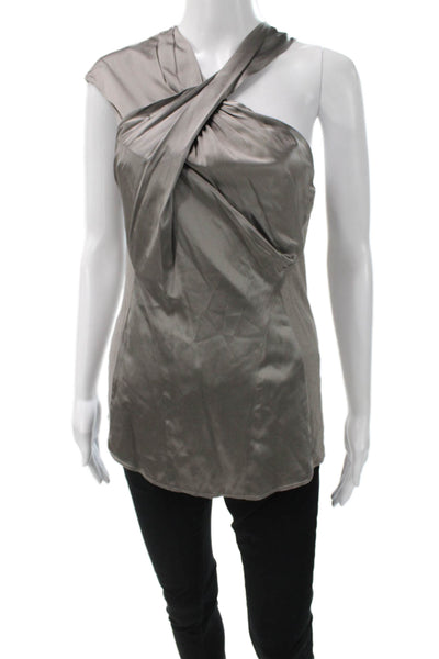 Helmut Lang Womens Silk One Shoulder Sleeveless Tunic Blouse Gray Size S