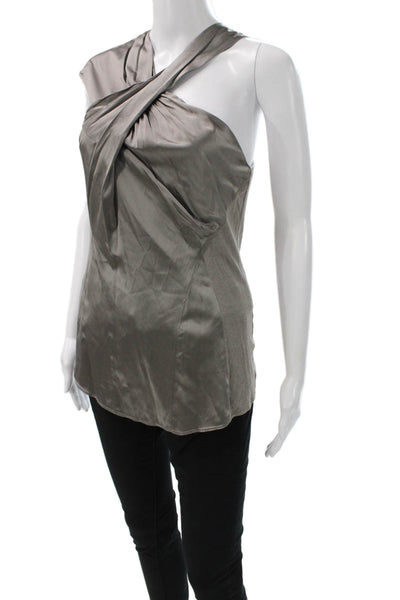 Helmut Lang Womens Silk One Shoulder Sleeveless Tunic Blouse Gray Size S