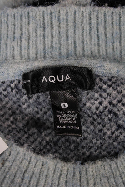 Aqua Women Pullover Sweater Blue Camouflage Crew Neck Long Sleeve Fall Size S
